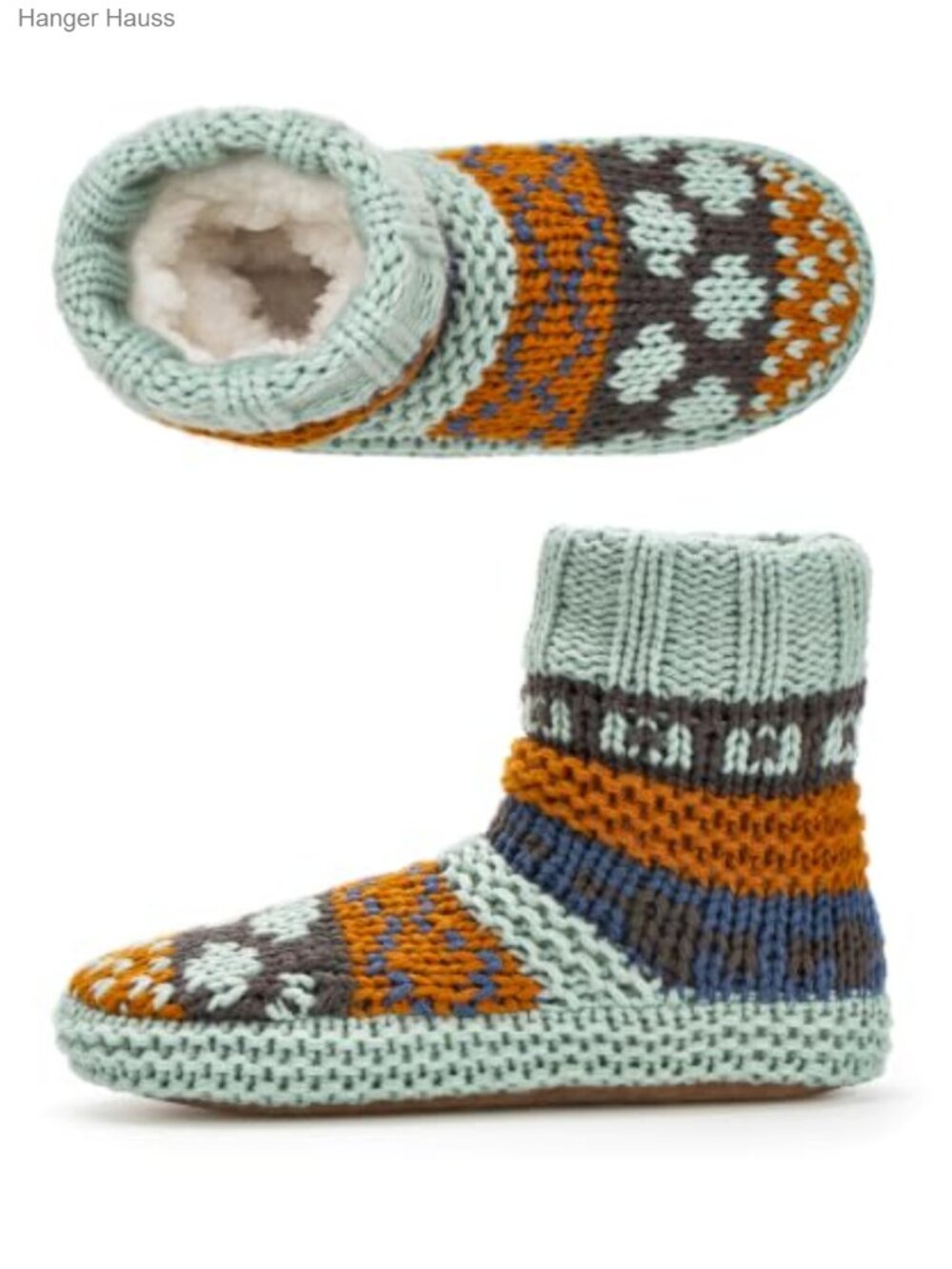 Nordic Knit Slipper Socks Sherpa Lined Non Slip Foam Sole Women Size 6-8